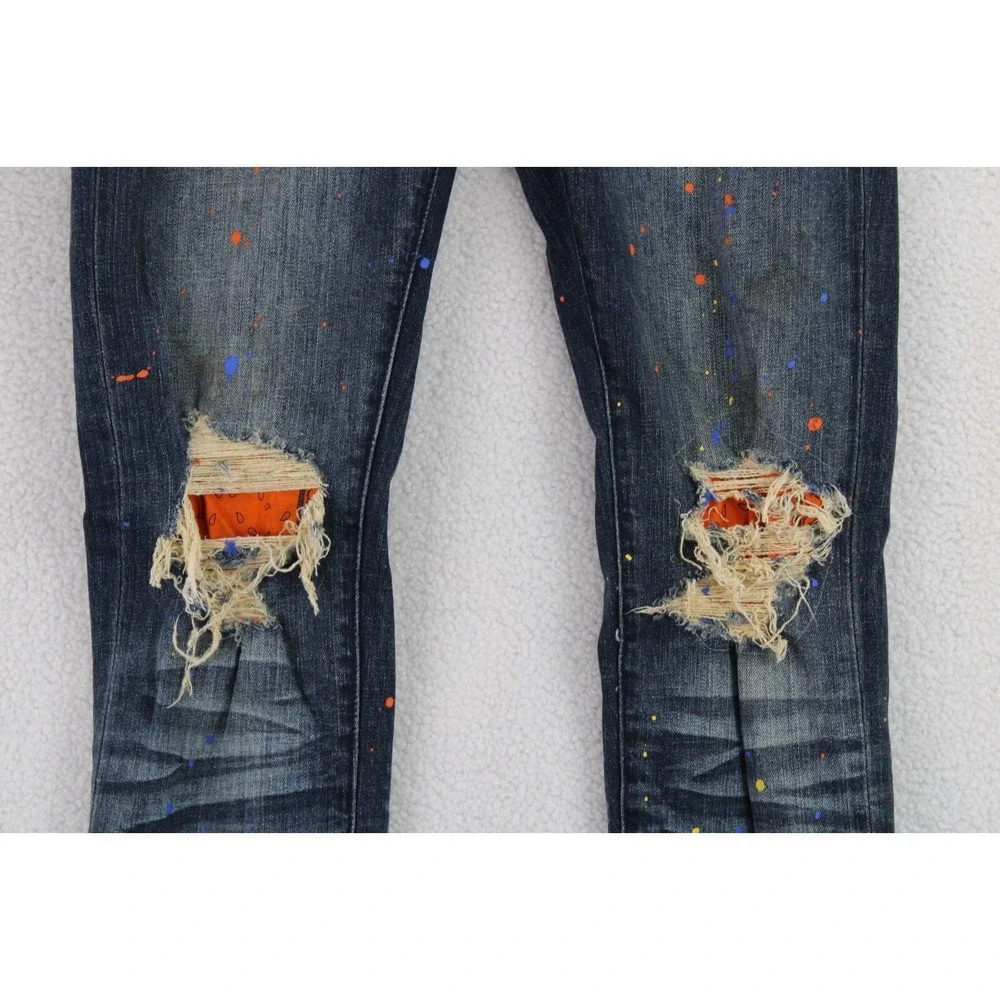 GFTD Los Angeles Distressed‎ Slim Jeans Mens 32 Blue Paint Splatter Streetwear